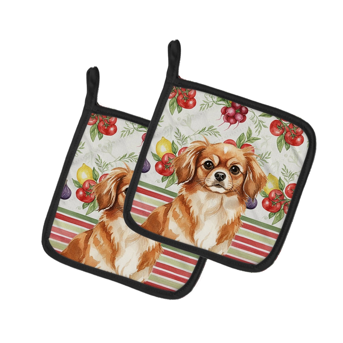 Picture of Carolines Treasures WDK8442PTHD Unisex Adult Red Tibetan Spaniel Vegetables Pot Holders - 7.5 x 7.5 in. - Set of 2