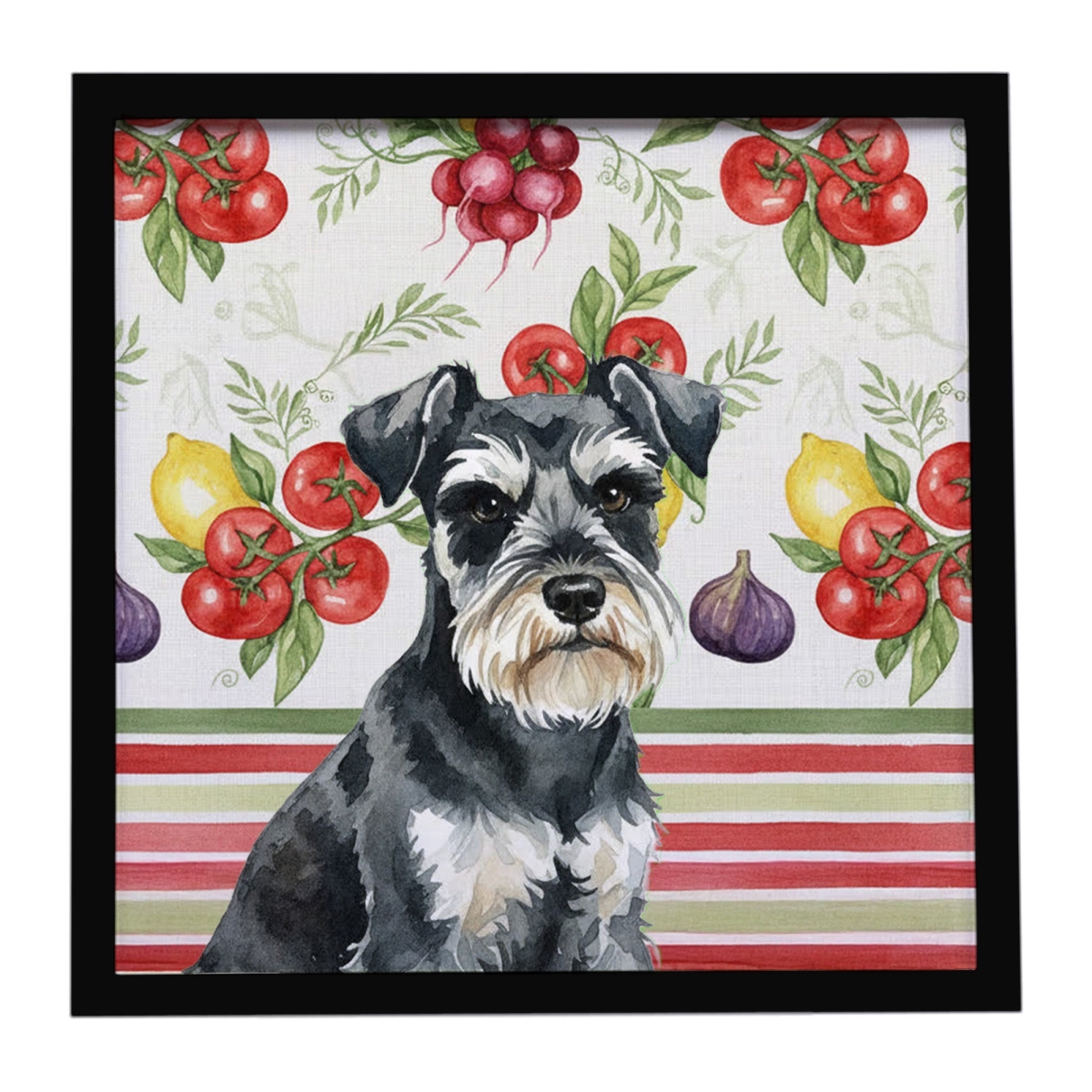 WDK8317MFP88 Unisex Black & Silver Miniature Schnauzer Vegetables Framed Metal Print - 8 x 8 in.