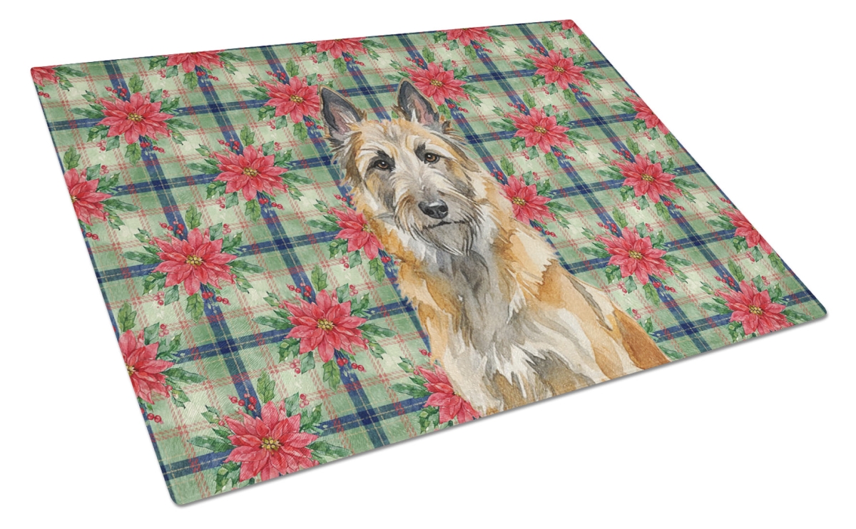 Picture of Carolines Treasures WDK8507LCB Unisex Adult Belgian Laekenois Christmas Poinsettias Glass Cutting Board - 15 x 12 in.
