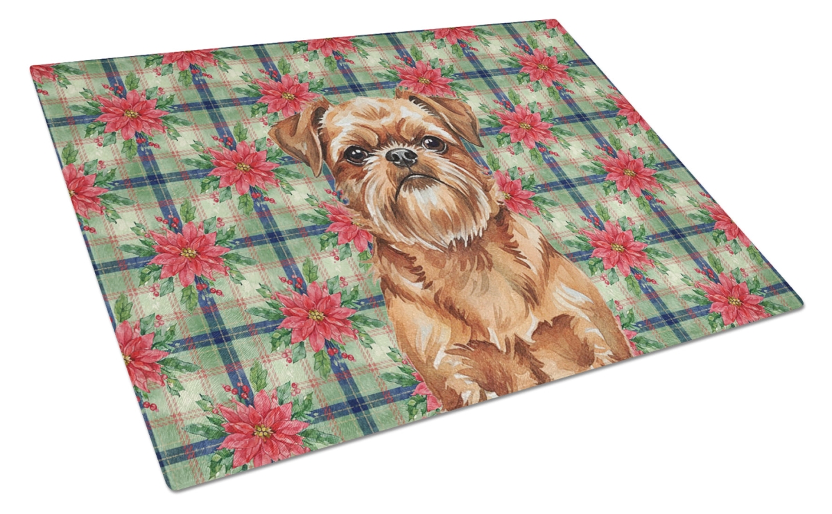 Picture of Carolines Treasures WDK8548LCB Unisex Adult Red Brussels Griffon Christmas Poinsettias Glass Cutting Board - 15 x 12 in.