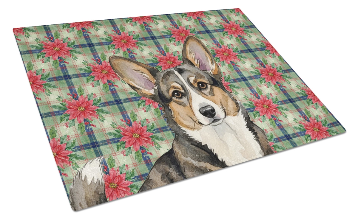 Picture of Carolines Treasures WDK8560LCB Unisex Adult Brindle Cardigan Welsh Corgi Christmas Poinsettias Glass Cutting Board - 15 x 12 in.