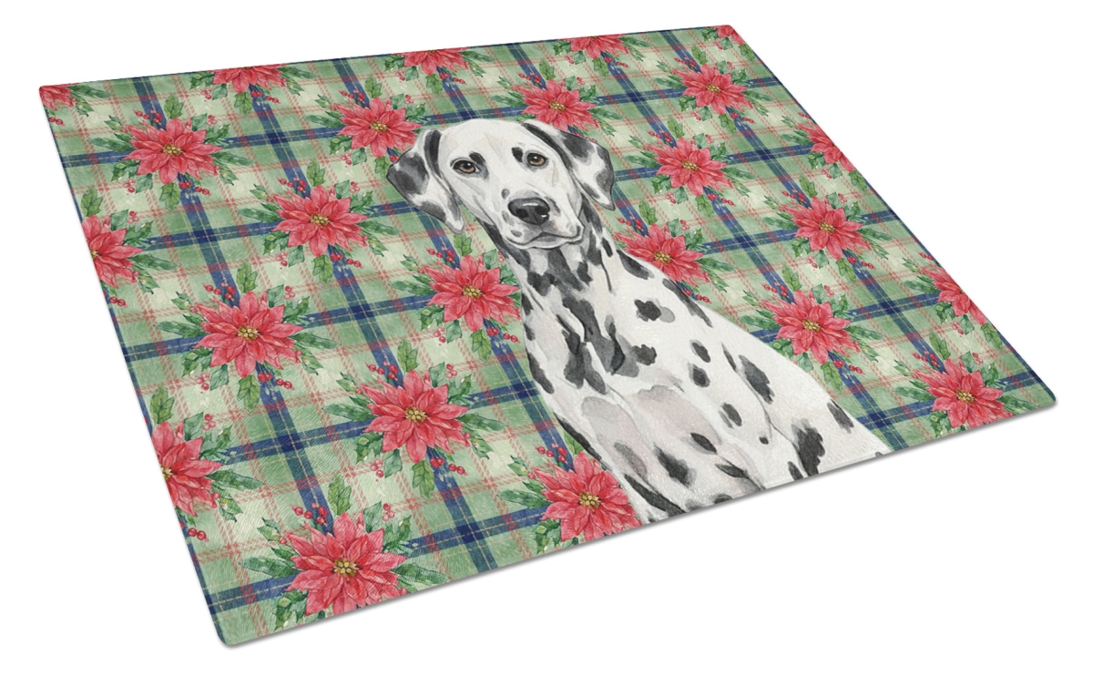 Picture of Carolines Treasures WDK8604LCB Unisex Adult Dalmatian Christmas Poinsettias Glass Cutting Board - 15 x 12 in.