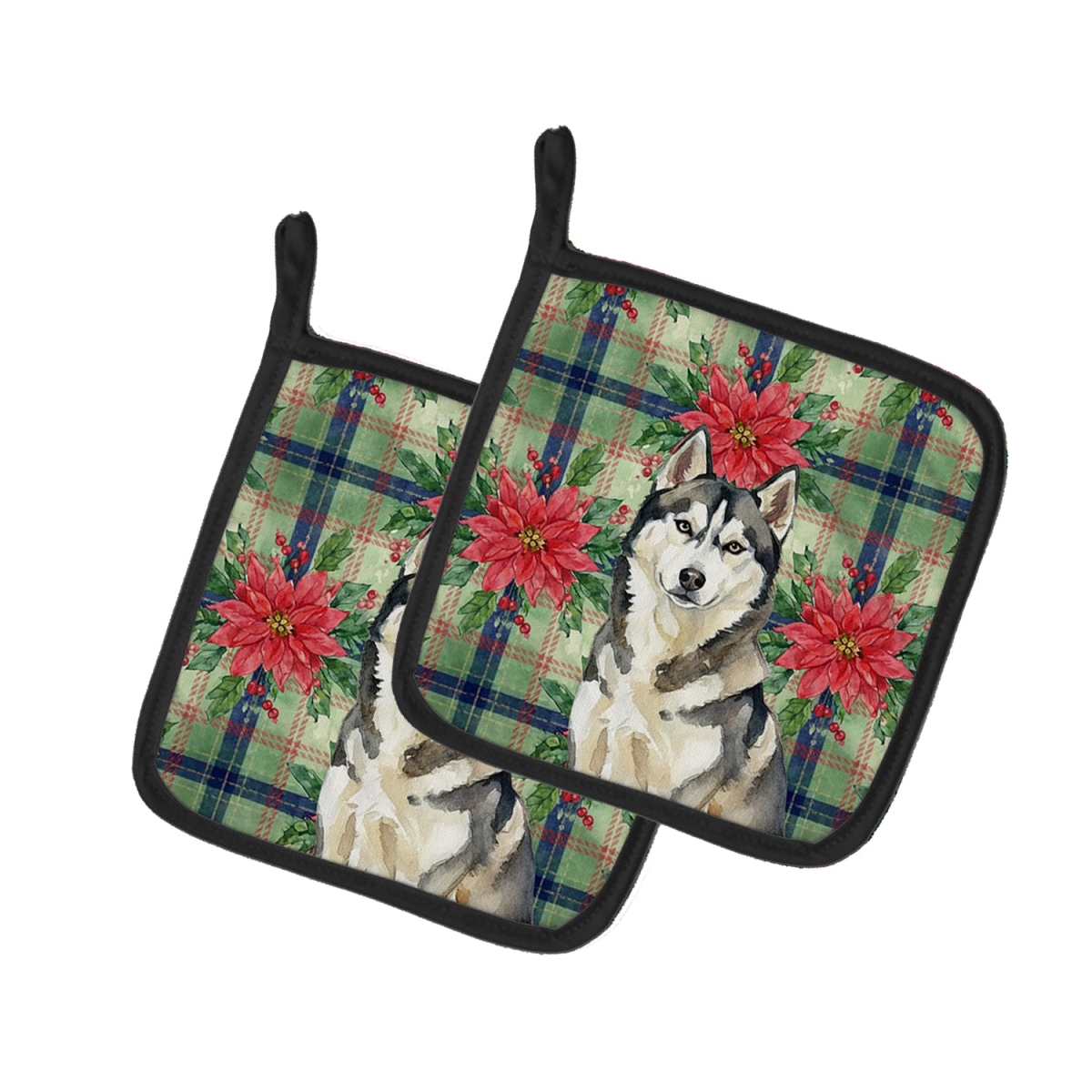 Picture of Carolines Treasures WDK8820PTHD Unisex Adult Agouti Siberian Husky Christmas Poinsettias Pot Holders - 7.5 x 7.5 in. - Set of 2