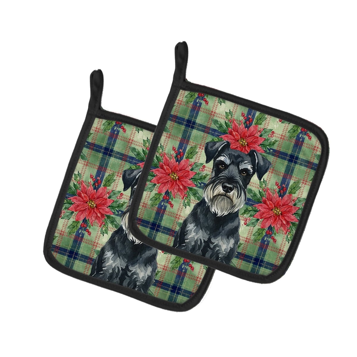 Picture of Carolines Treasures WDK8832PTHD Unisex Adult Standard Schnauzer Christmas Poinsettias Pot Holders - 7.5 x 7.5 in. - Set of 2