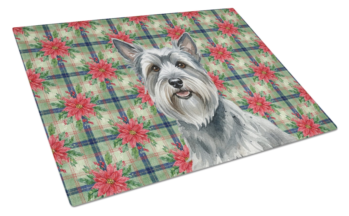 Picture of Carolines Treasures WDK8824LCB Unisex Adult Gray Skye Terrier Christmas Poinsettias Glass Cutting Board - 15 x 12 in.