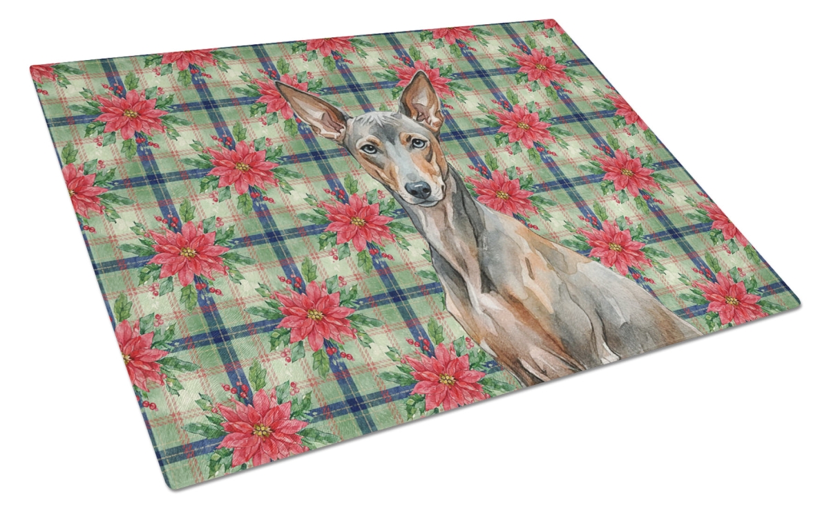 Picture of Carolines Treasures WDK8861LCB Unisex Adult Xoloitzcuintli Christmas Poinsettias Glass Cutting Board - 15 x 12 in.