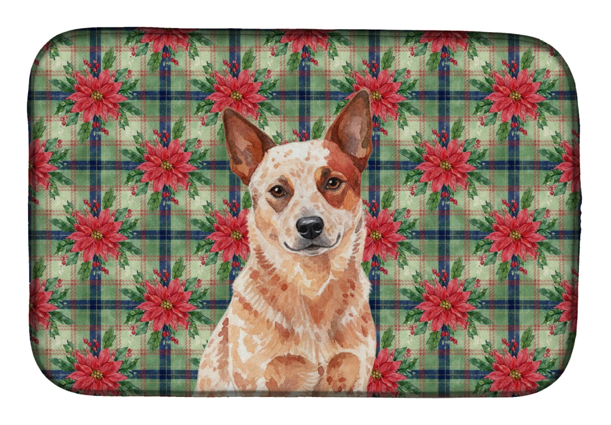 Picture of Carolines Treasures WDK8488DDM Unisex Adult Red Heeler Australian Cattle Dog Christmas Poinsettias Dish Drying Mat - 21 x 14 in.
