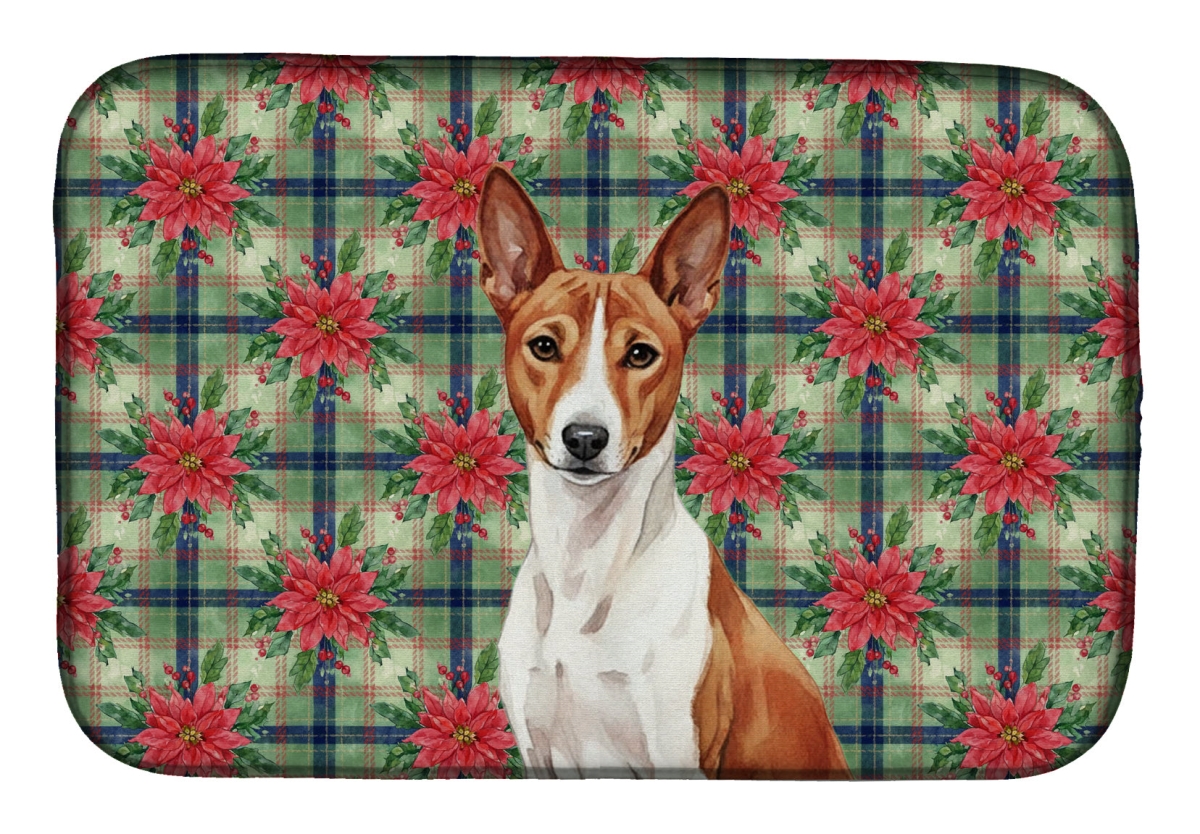 Picture of Carolines Treasures WDK8494DDM Unisex Adult Red & White Basenji Christmas Poinsettias Dish Drying Mat - 21 x 14 in.