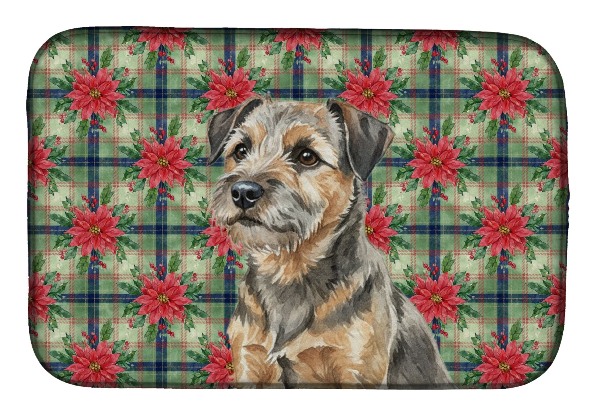 Picture of Carolines Treasures WDK8526DDM Unisex Adult Grizzle & Tan Border Terrier Christmas Poinsettias Dish Drying Mat - 21 x 14 in.