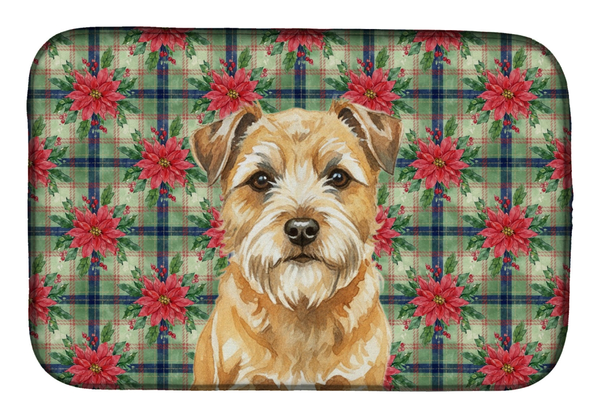 Picture of Carolines Treasures WDK8528DDM Unisex Adult Wheaten Border Terrier Christmas Poinsettias Dish Drying Mat - 21 x 14 in.