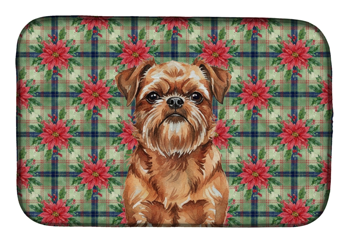 Picture of Carolines Treasures WDK8548DDM Unisex Adult Red Brussels Griffon Christmas Poinsettias Dish Drying Mat - 21 x 14 in.