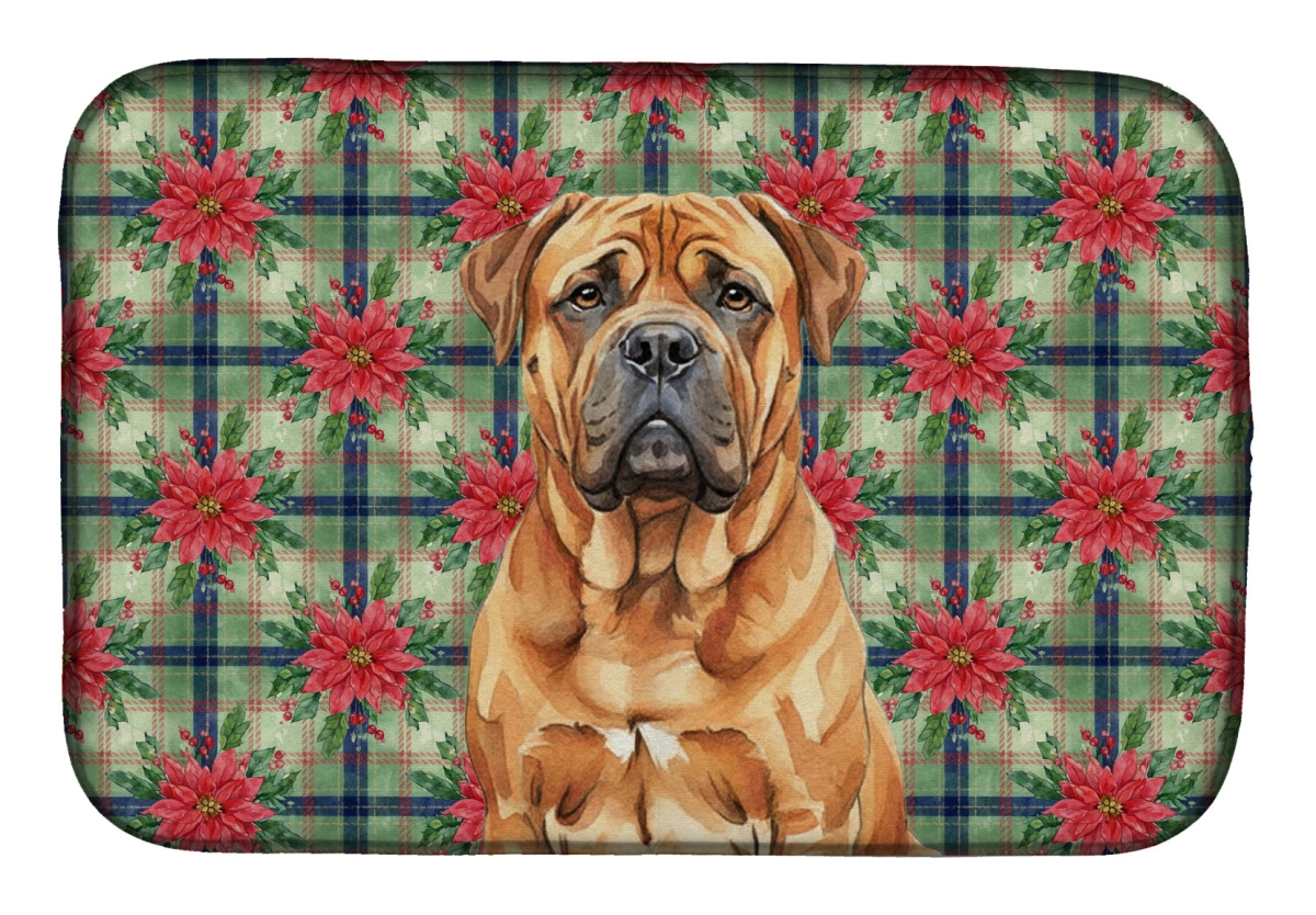 Picture of Carolines Treasures WDK8554DDM Unisex Adult Red Bullmastiff Christmas Poinsettias Dish Drying Mat - 21 x 14 in.