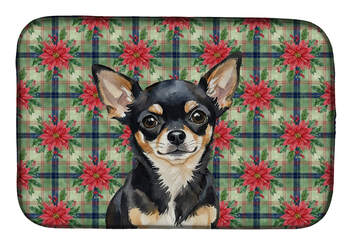 Picture of Carolines Treasures WDK8569DDM Unisex Adult Black & Tan Chihuahua Christmas Poinsettias Dish Drying Mat - 21 x 14 in.