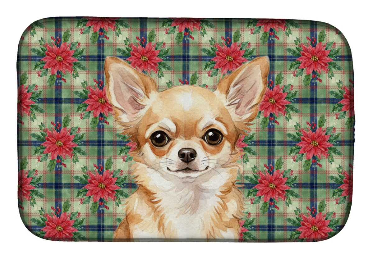 Picture of Carolines Treasures WDK8571DDM Unisex Adult Fawn Chihuahua Christmas Poinsettias Dish Drying Mat - 21 x 14 in.