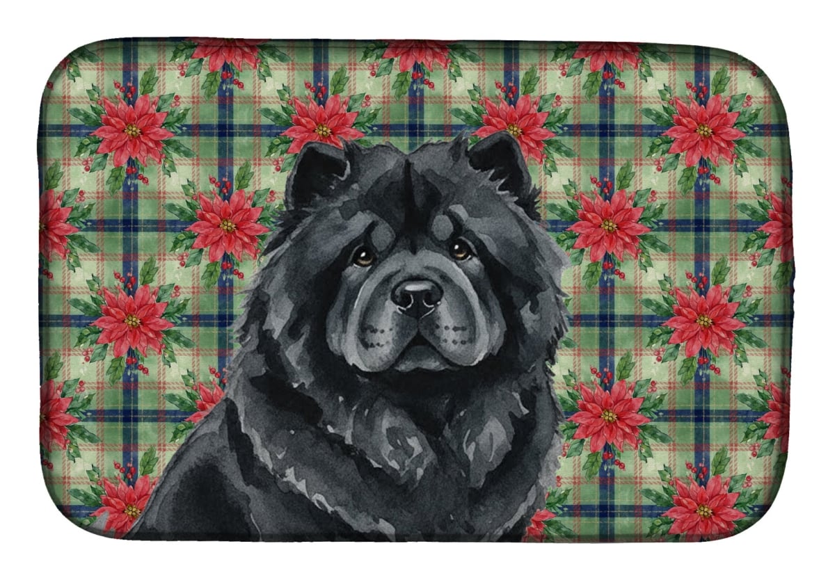 Picture of Carolines Treasures WDK8577DDM Unisex Adult Black Chow Chow Christmas Poinsettias Dish Drying Mat - 21 x 14 in.