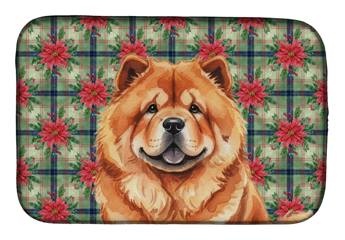 Picture of Carolines Treasures WDK8580DDM Unisex Adult Red Chow Chow Christmas Poinsettias Dish Drying Mat - 21 x 14 in.