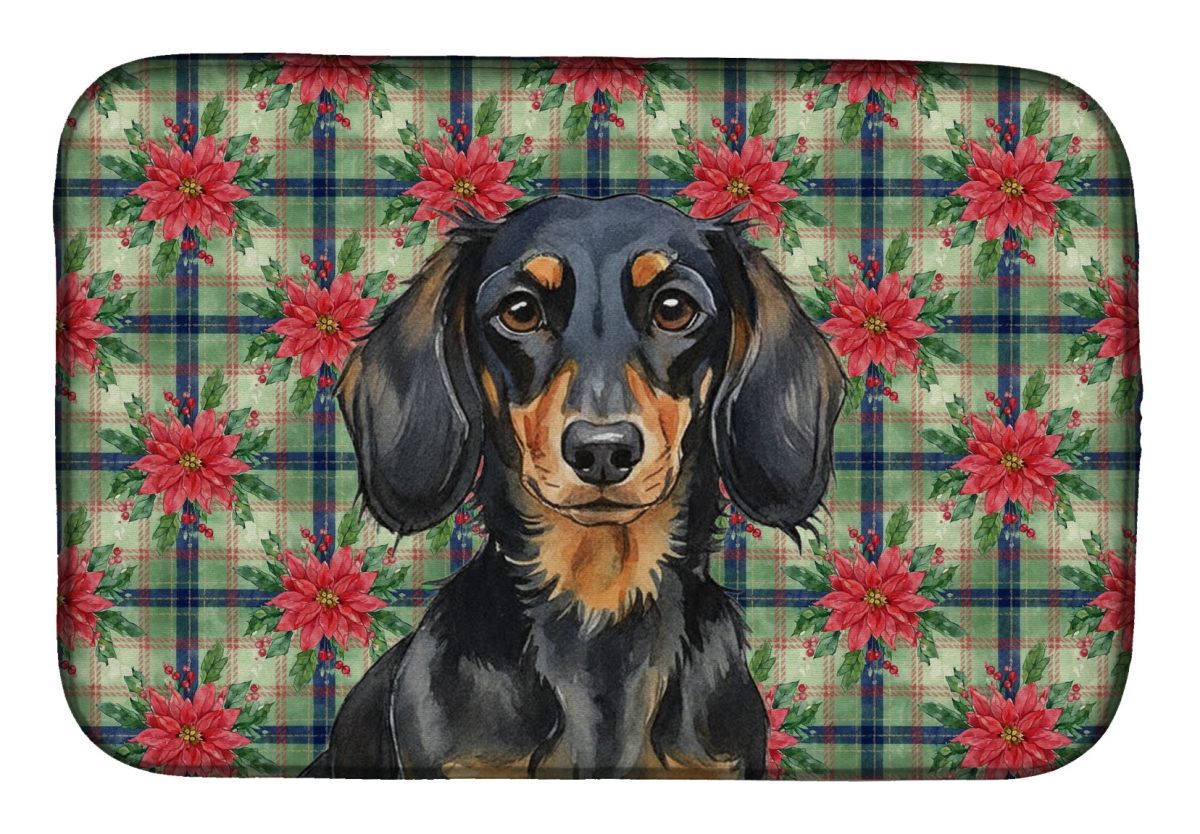 Picture of Carolines Treasures WDK8595DDM Unisex Adult Longhaired Black & Tan Dachshund Christmas Poinsettias Dish Drying Mat - 21 x 14 in.