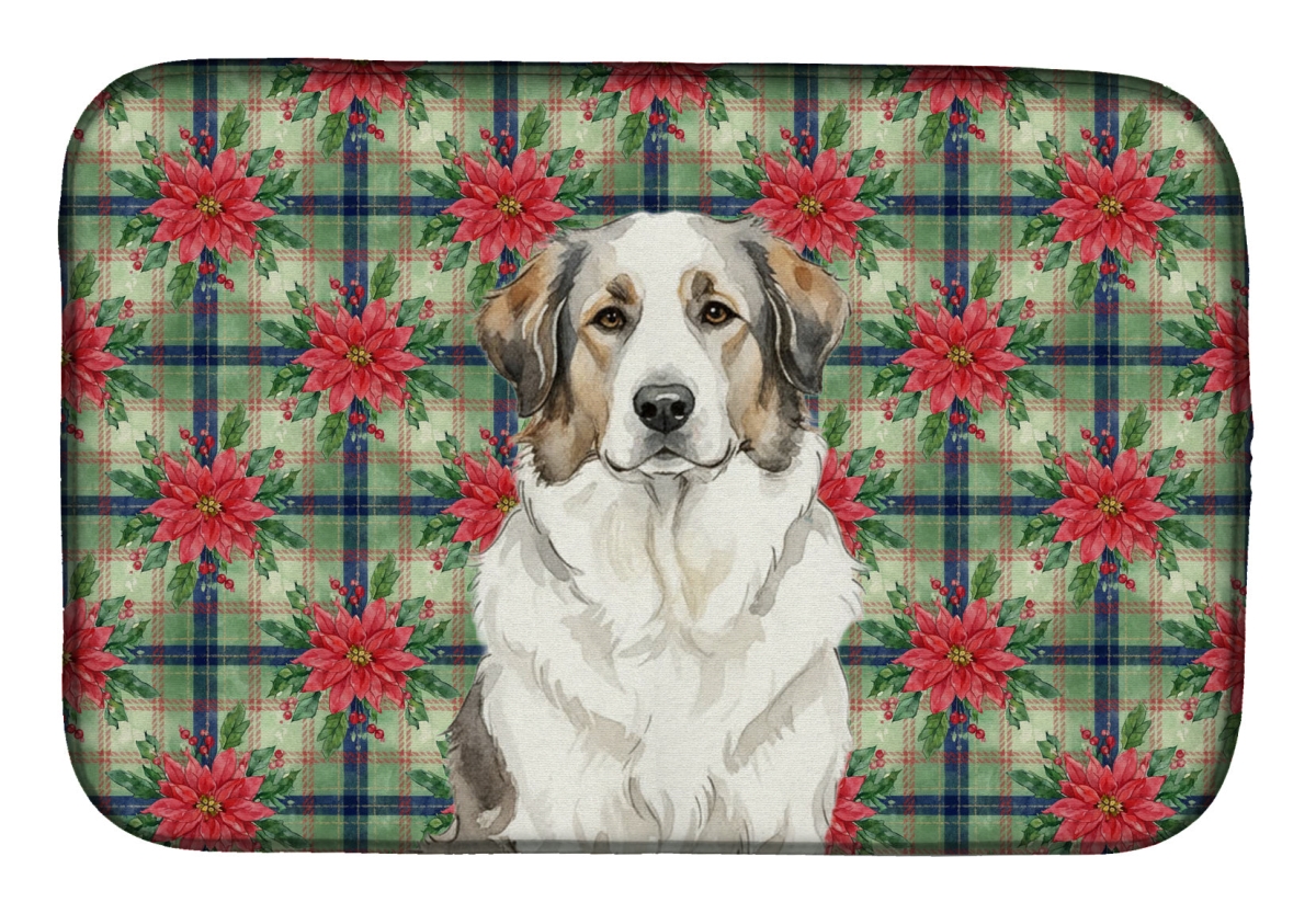 Picture of Carolines Treasures WDK8656DDM Unisex Adult Decal Great Pyrenees Christmas Poinsettias Dish Drying Mat - 21 x 14 in.