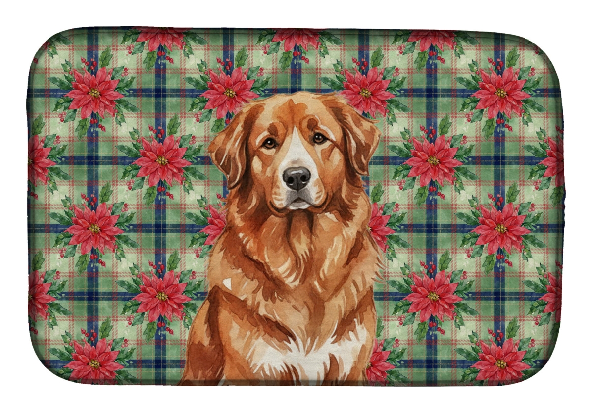 Picture of Carolines Treasures WDK8657DDM Unisex Adult Reddish Brown Great Pyrenees Christmas Poinsettias Dish Drying Mat - 21 x 14 in.