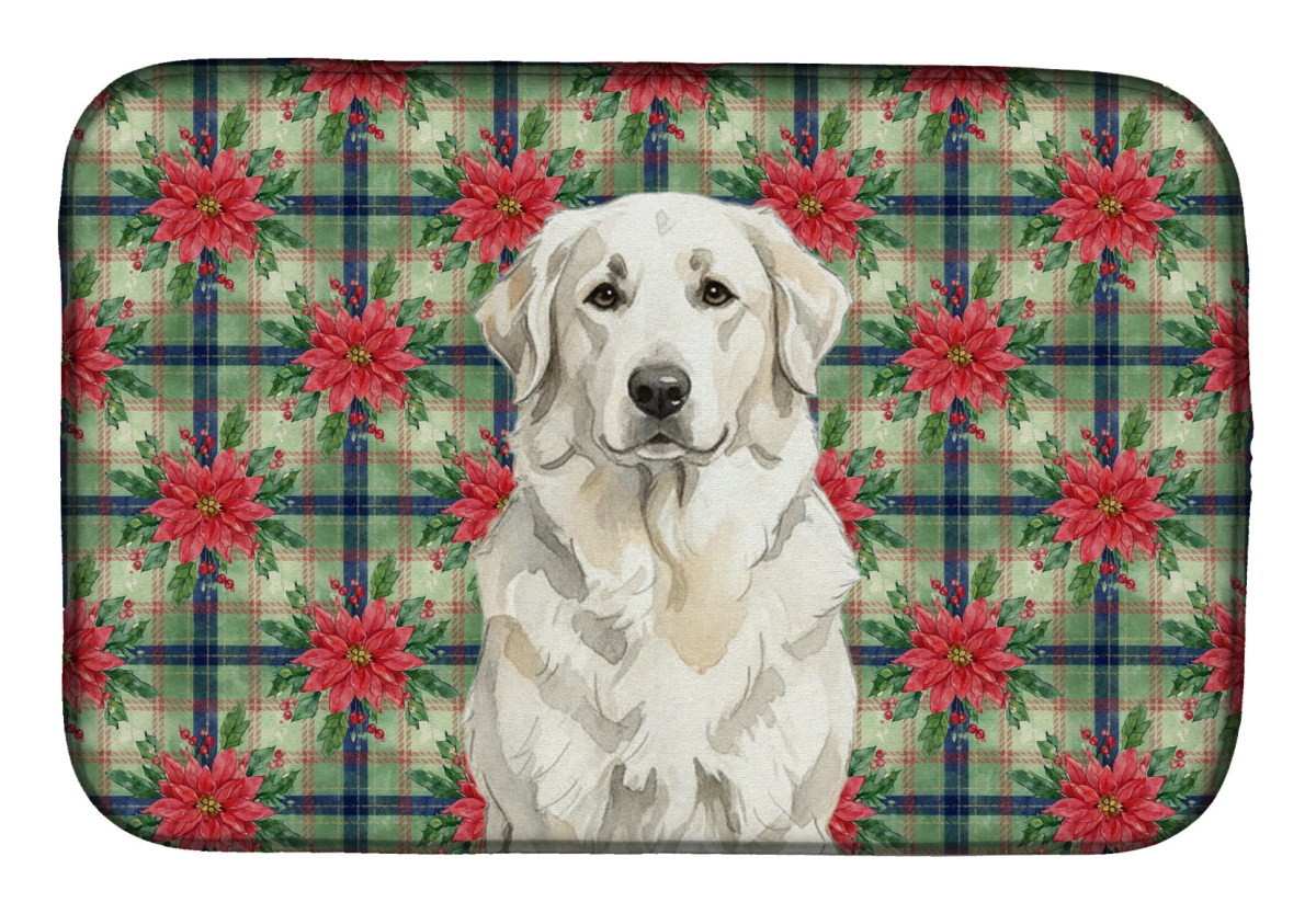Picture of Carolines Treasures WDK8658DDM Unisex Adult White Great Pyrenees Christmas Poinsettias Dish Drying Mat - 21 x 14 in.