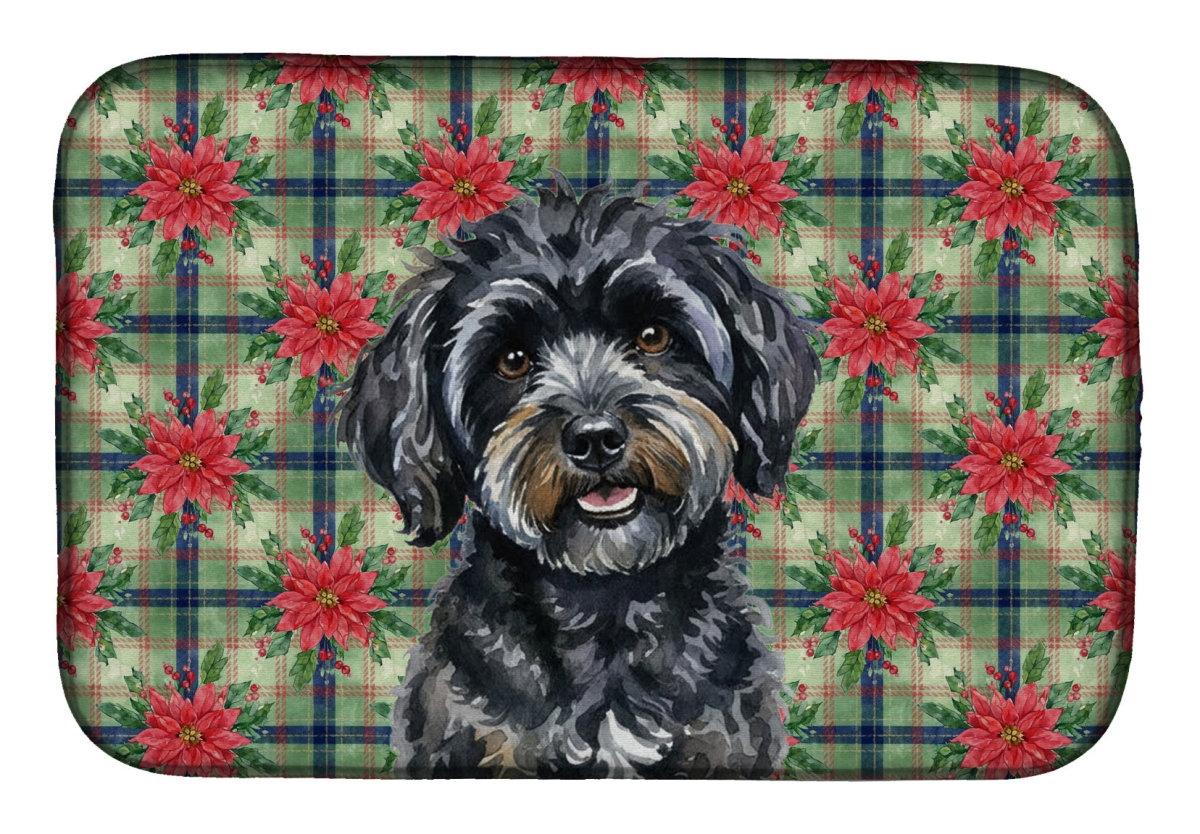 Picture of Carolines Treasures WDK8667DDM Unisex Adult Black Havanese Christmas Poinsettias Dish Drying Mat - 21 x 14 in.