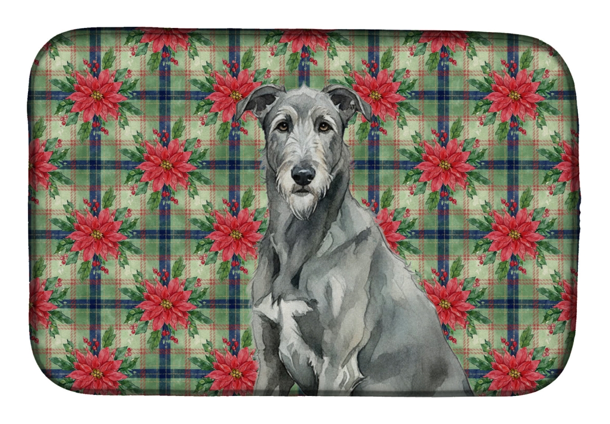 Picture of Carolines Treasures WDK8675DDM Unisex Adult Gray Irish Wolfhound Christmas Poinsettias Dish Drying Mat - 21 x 14 in.