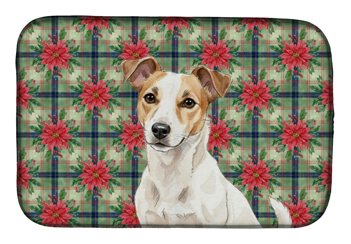Picture of Carolines Treasures WDK8683DDM Unisex Adult White & Tan Jack Russell Terrier Christmas Poinsettias Dish Drying Mat - 21 x 14 in.