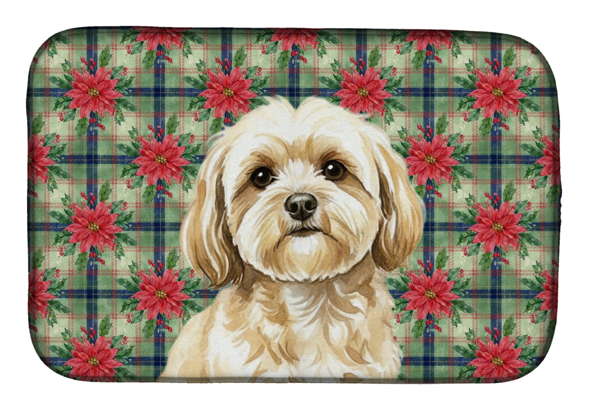 Picture of Carolines Treasures WDK8702DDM Unisex Adult Cream Lhasa Apso Christmas Poinsettias Dish Drying Mat - 21 x 14 in.