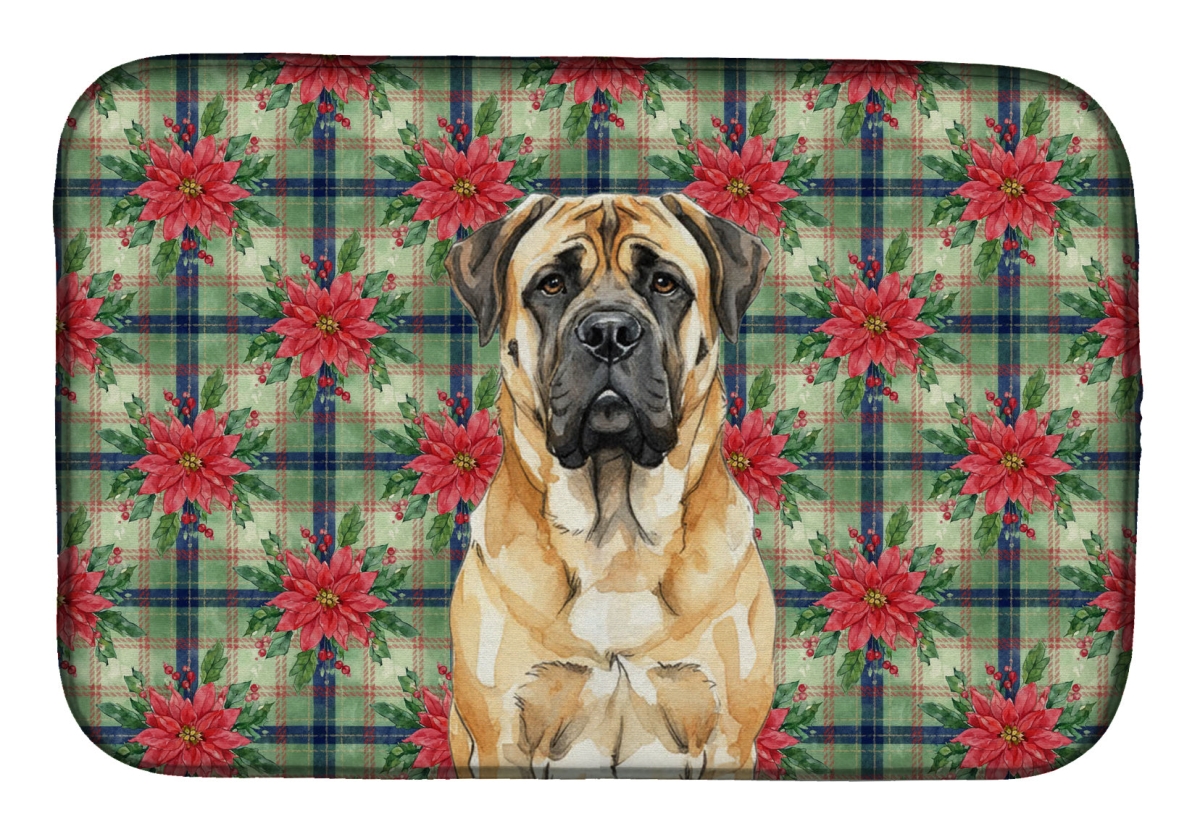 Picture of Carolines Treasures WDK8710DDM Unisex Adult Fawn Mastiff Christmas Poinsettias Dish Drying Mat - 21 x 14 in.