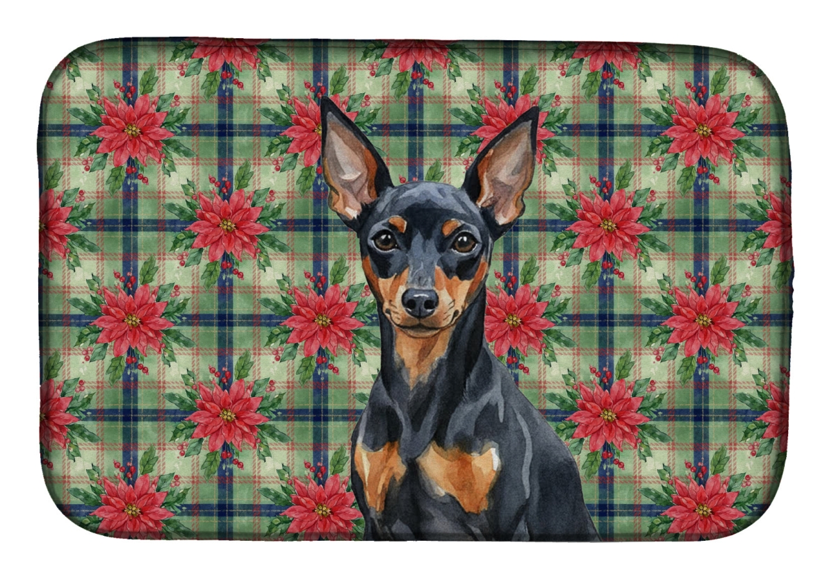 Picture of Carolines Treasures WDK8715DDM Unisex Adult Black & Tan Miniature Pinscher Christmas Poinsettias Dish Drying Mat - 21 x 14 in.