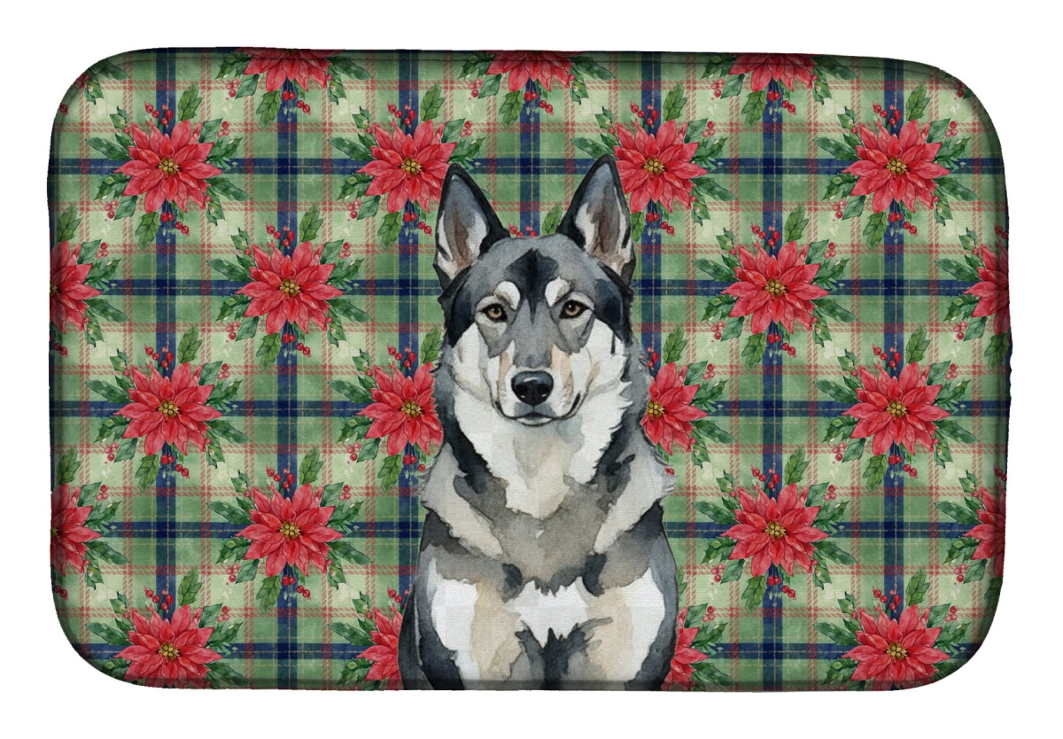 Picture of Carolines Treasures WDK8732DDM Unisex Adult Norwegian Elkhound Christmas Poinsettias Dish Drying Mat - 21 x 14 in.