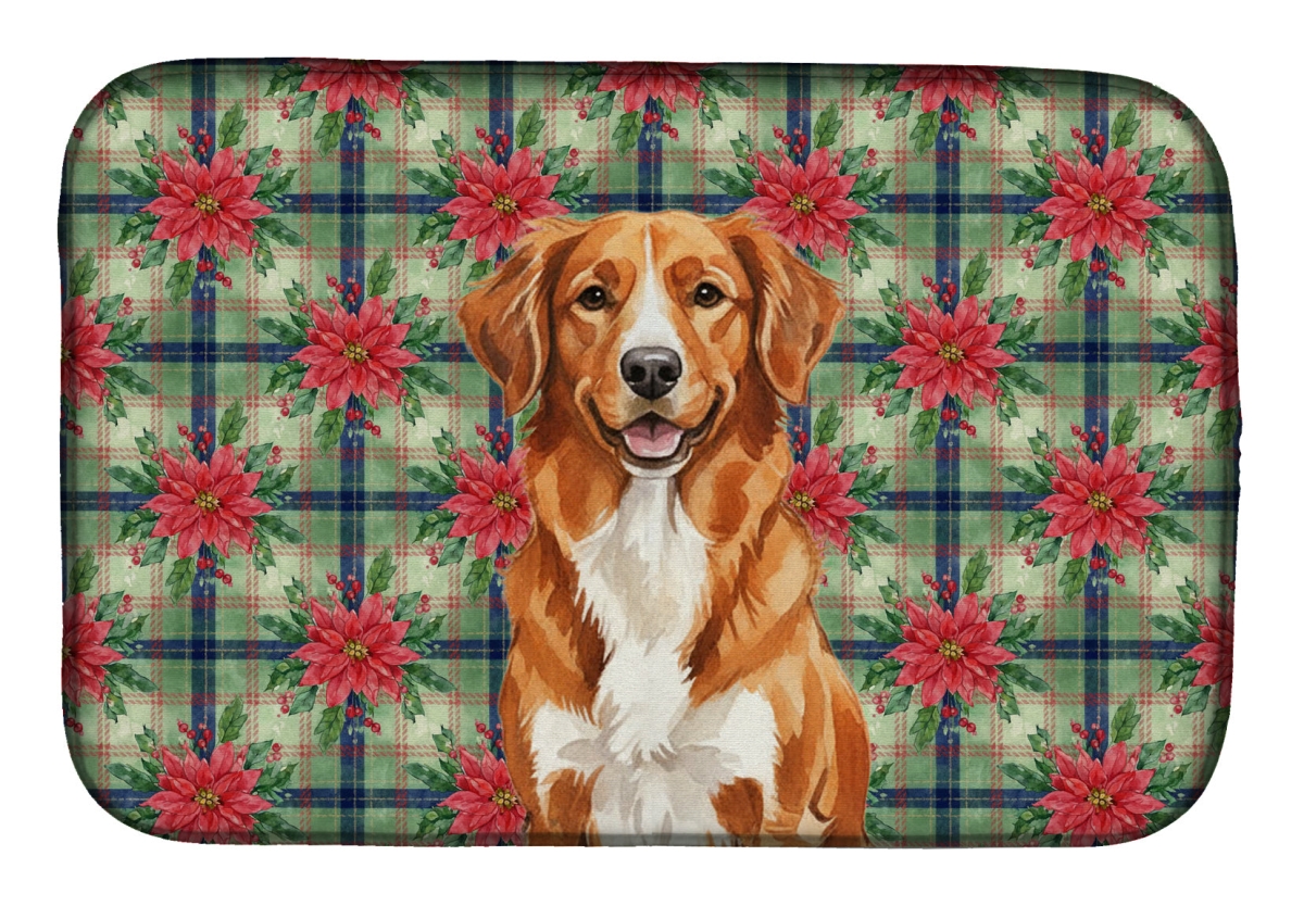 Picture of Carolines Treasures WDK8735DDM Unisex Adult Orange Nova Scotia Duck Tolling Retriever Christmas Poinsettias Dish Drying Mat - 21 x 14 in.