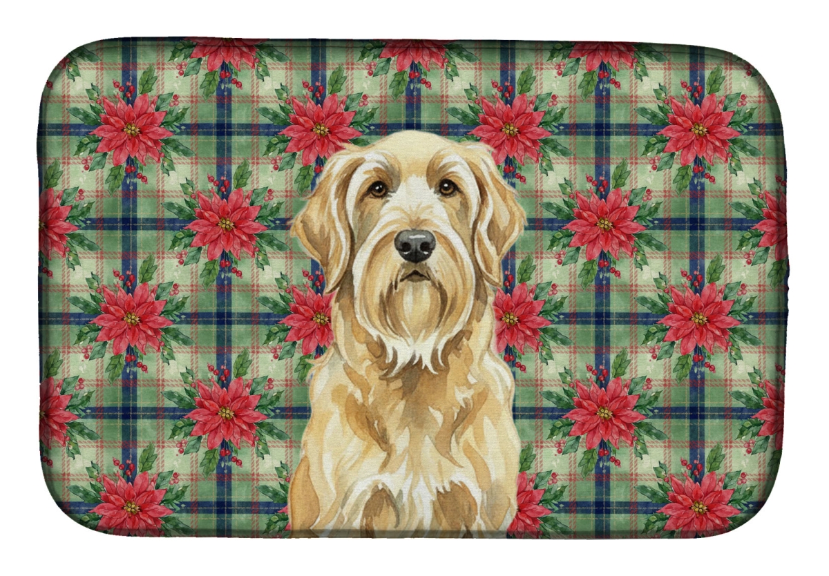 Picture of Carolines Treasures WDK8740DDM Unisex Adult Wheaten & Tan Otterhound Christmas Poinsettias Dish Drying Mat - 21 x 14 in.
