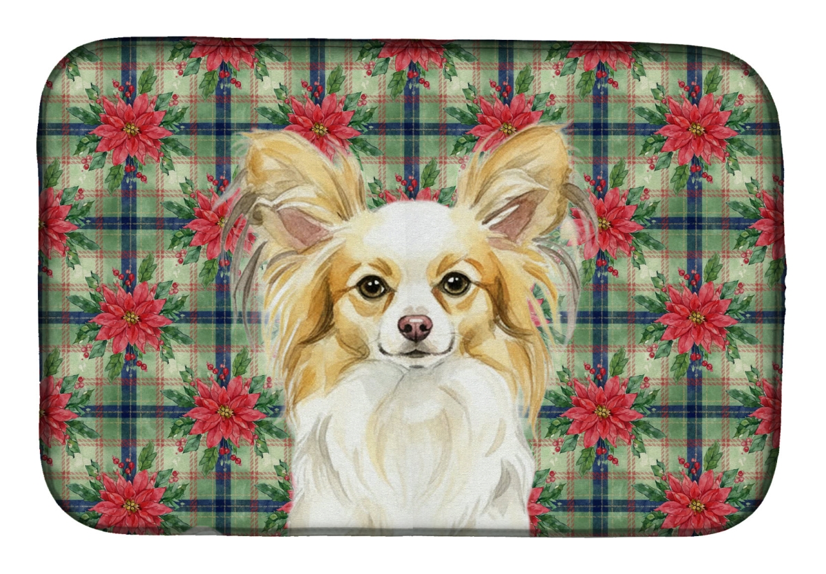 Picture of Carolines Treasures WDK8742DDM Unisex Adult Lemon & White Papillon Christmas Poinsettias Dish Drying Mat - 21 x 14 in.