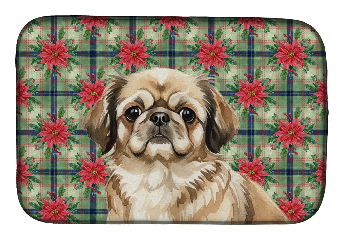 Picture of Carolines Treasures WDK8752DDM Unisex Adult Sable Pekingese Christmas Poinsettias Dish Drying Mat - 21 x 14 in.