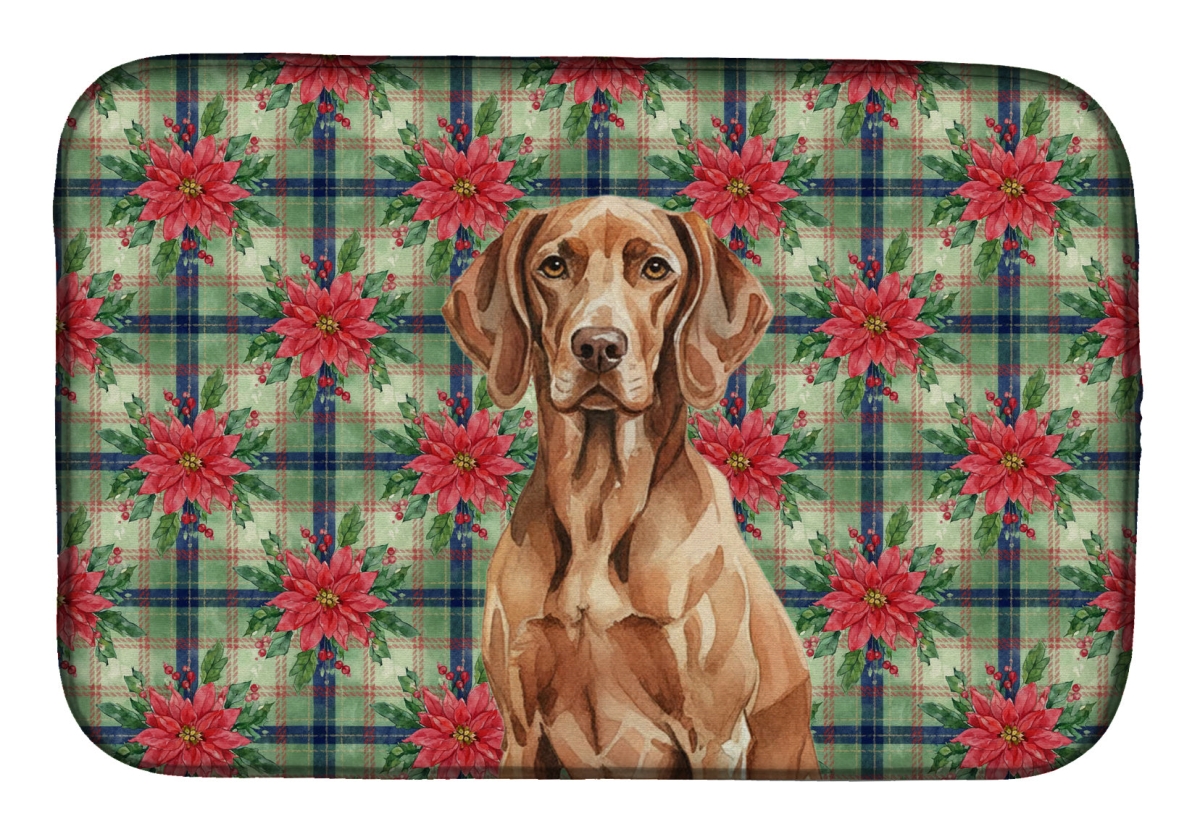 Picture of Carolines Treasures WDK8756DDM Unisex Adult Liver Pointer Christmas Poinsettias Dish Drying Mat - 21 x 14 in.