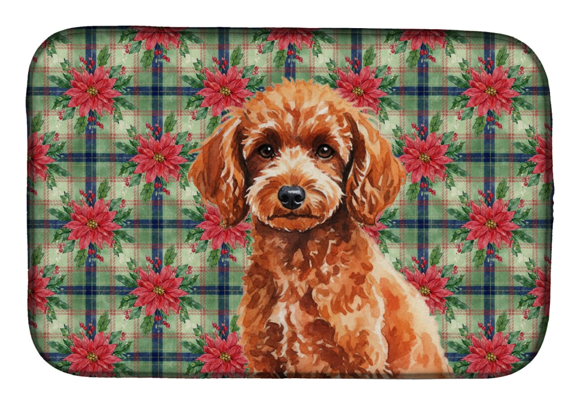 Picture of Carolines Treasures WDK8775DDM Unisex Adult Toy Red Poodle Christmas Poinsettias Dish Drying Mat - 21 x 14 in.