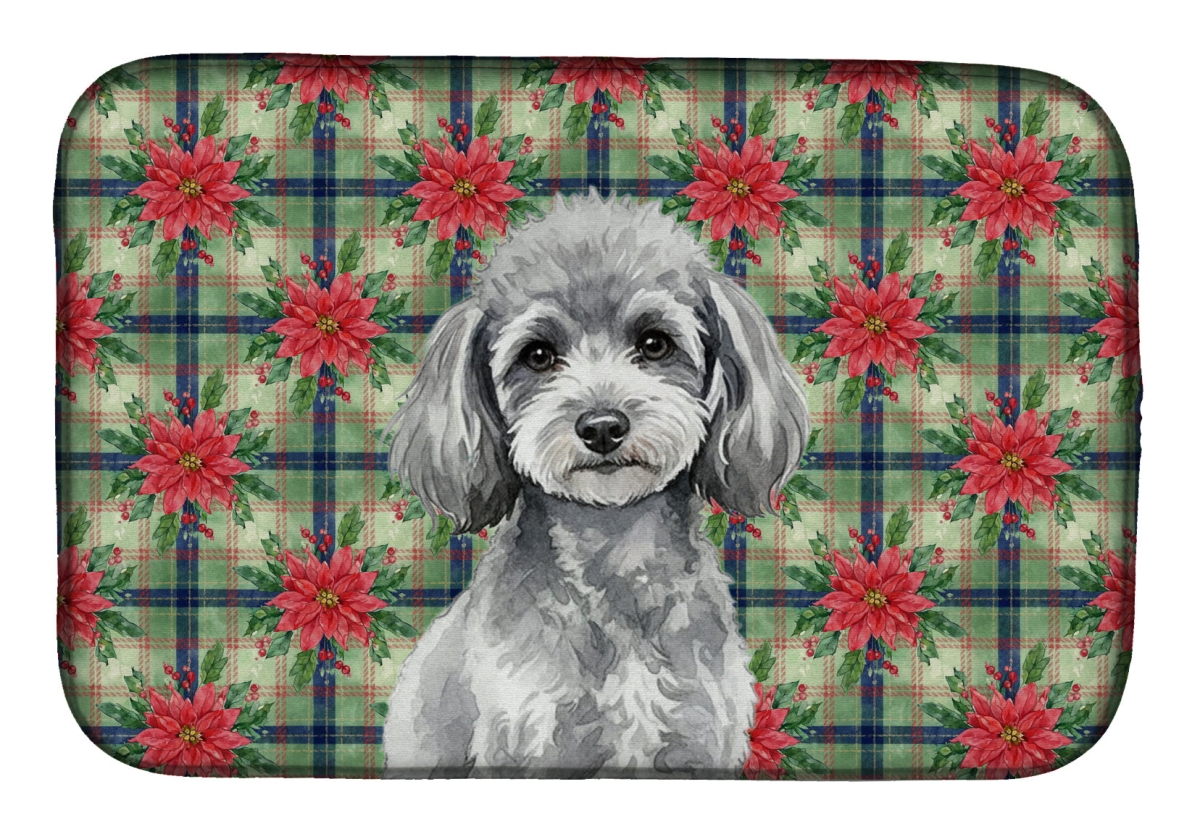 Picture of Carolines Treasures WDK8776DDM Unisex Adult Toy Silver Poodle Christmas Poinsettias Dish Drying Mat - 21 x 14 in.