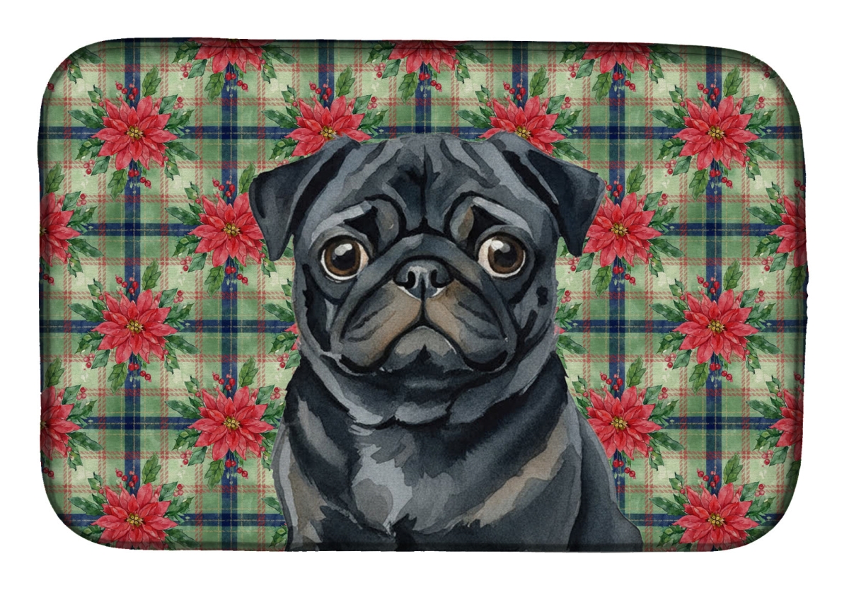 Picture of Carolines Treasures WDK8781DDM Unisex Adult Black Pug Christmas Poinsettias Dish Drying Mat - 21 x 14 in.