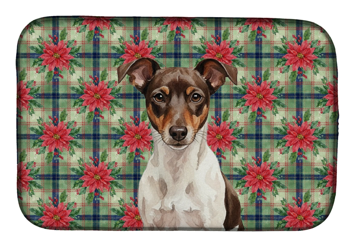 Picture of Carolines Treasures WDK8784DDM Unisex Adult Chocolate & White Rat Terrier Christmas Poinsettias Dish Drying Mat - 21 x 14 in.