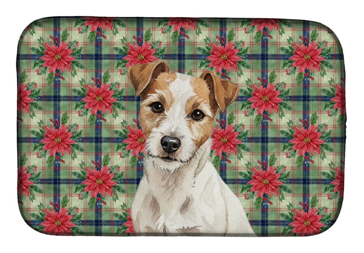 Picture of Carolines Treasures WDK8790DDM Unisex Adult White with Tan Markings Russell Terrier Christmas Poinsettias Dish Drying Mat - 21 x 14 in.