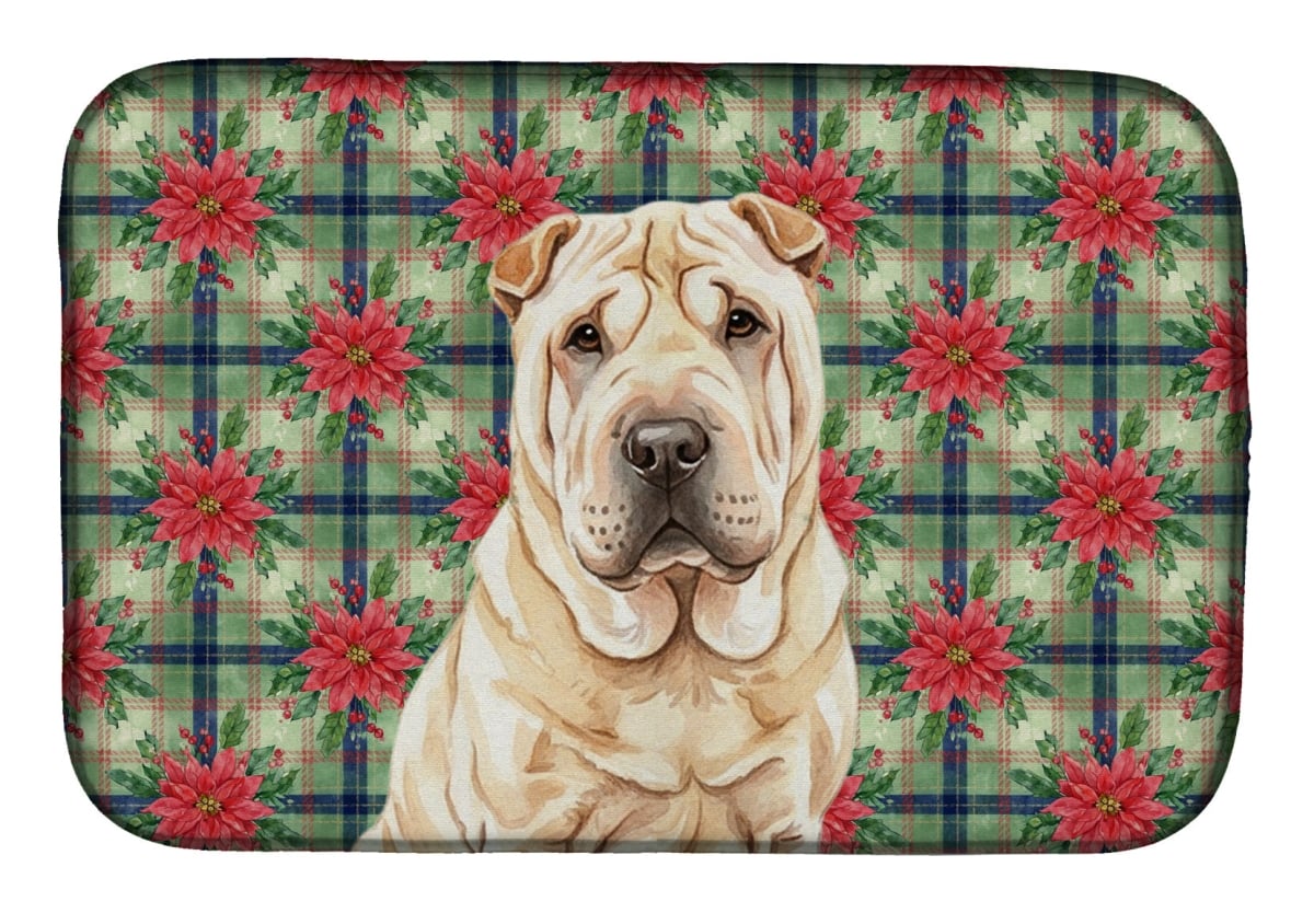 Picture of Carolines Treasures WDK8808DDM Unisex Adult Shar Pei Christmas Poinsettias Dish Drying Mat - 21 x 14 in.