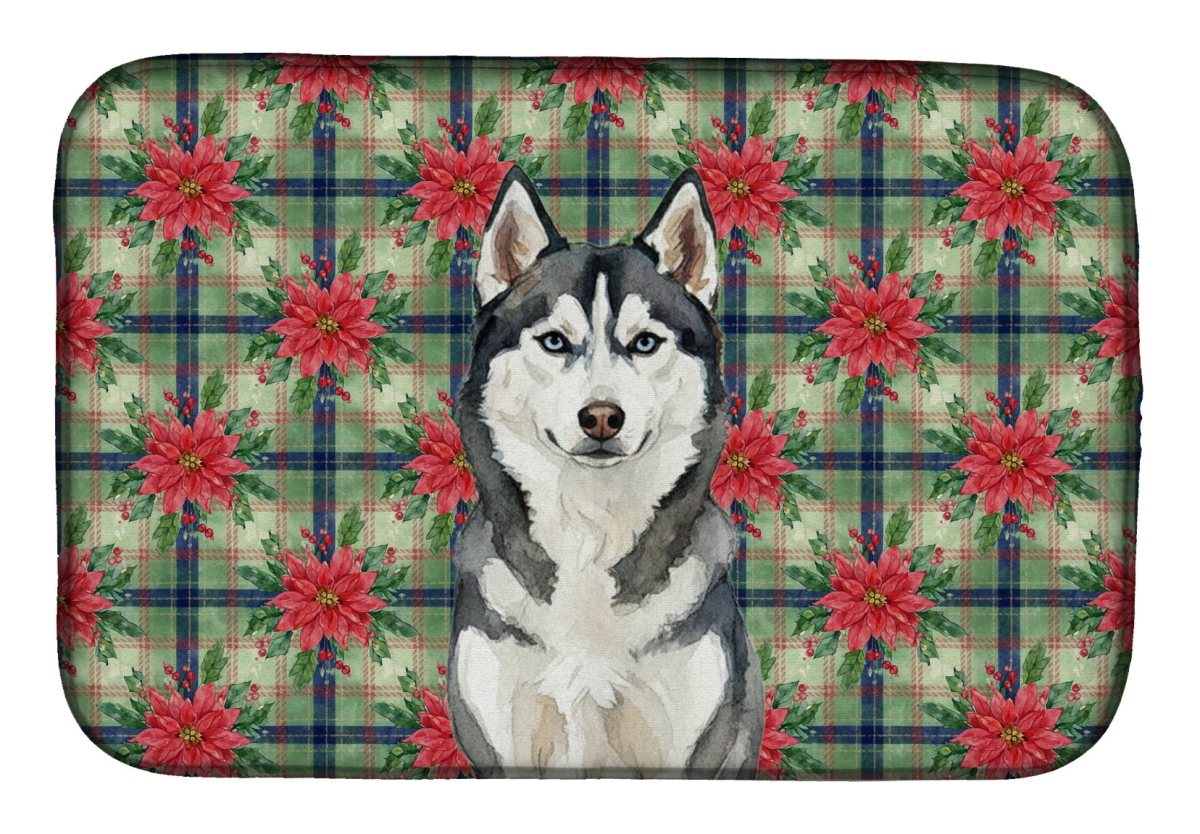 Picture of Carolines Treasures WDK8821DDM Unisex Adult Siberian Husky Christmas Poinsettias Dish Drying Mat - 21 x 14 in.