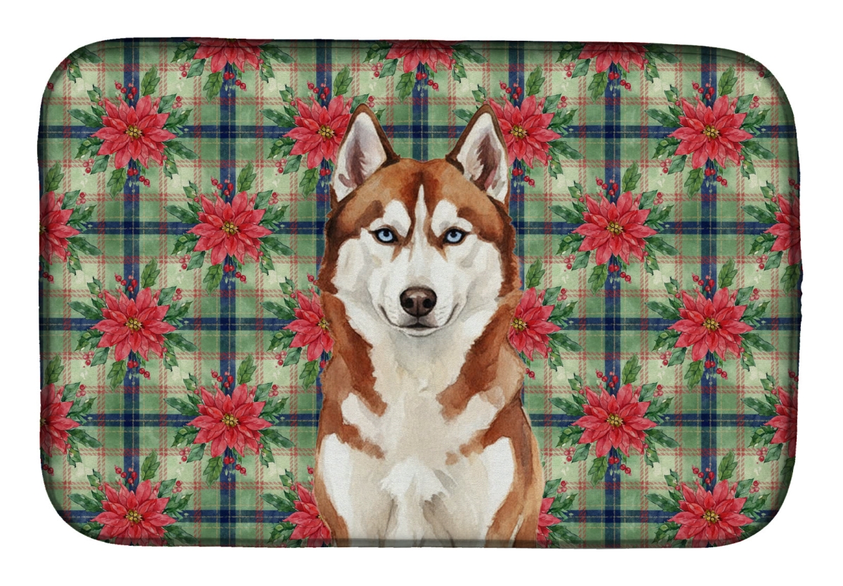Picture of Carolines Treasures WDK8822DDM Unisex Adult Red & White Siberian Husky Christmas Poinsettias Dish Drying Mat - 21 x 14 in.