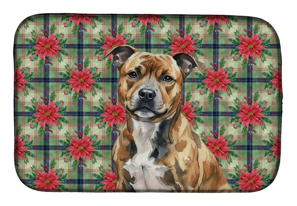 Picture of Carolines Treasures WDK8829DDM Unisex Adult Brindle Staffordshire Bull Terrier Christmas Poinsettias Dish Drying Mat - 21 x 14 in.