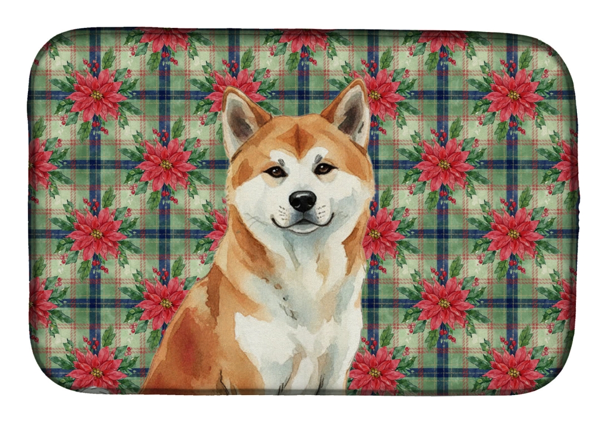 Picture of Carolines Treasures WDK8470DDM Unisex Adult Red Akita Christmas Poinsettias Dish Drying Mat - 21 x 14 in.