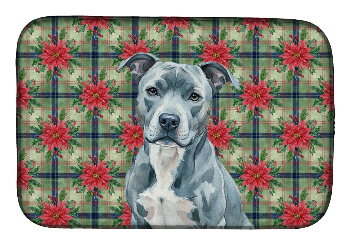 Picture of Carolines Treasures WDK8482DDM Unisex Adult Blue American Staffordshire Terrier Christmas Poinsettias Dish Drying Mat - 21 x 14 in.