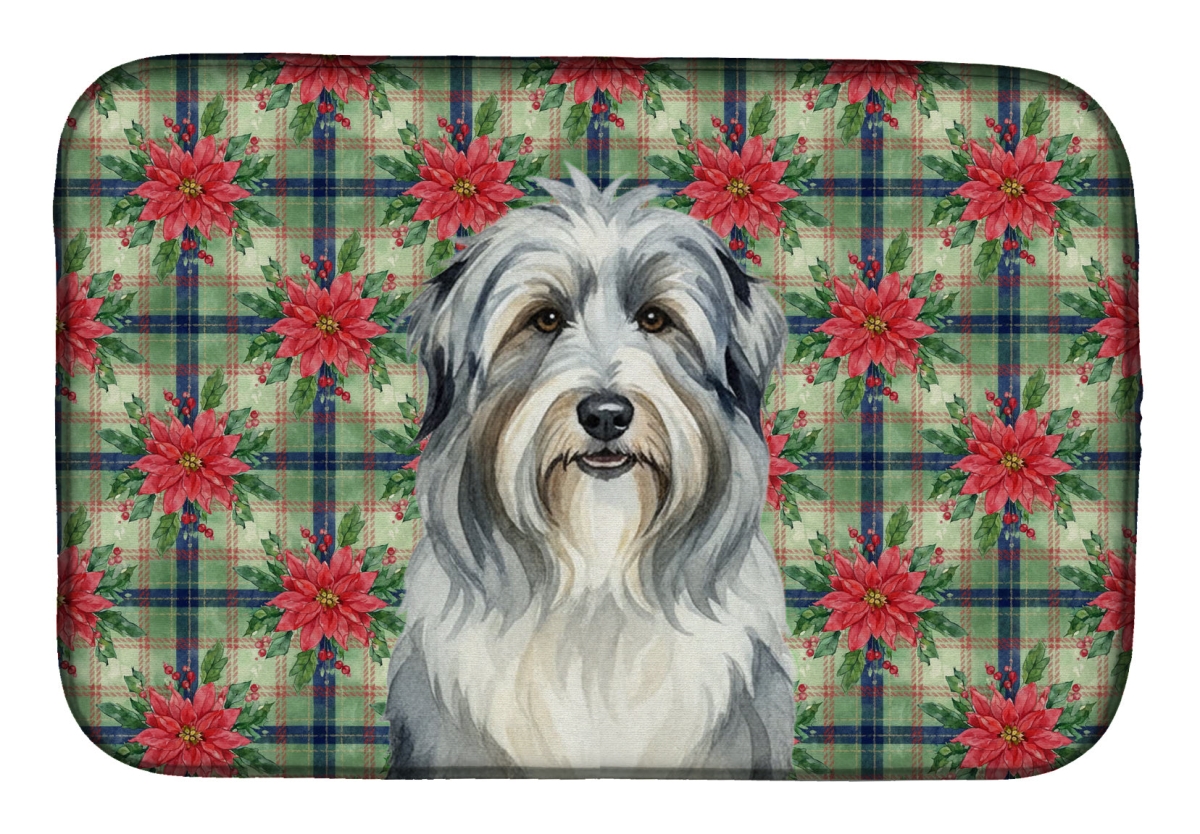 Picture of Carolines Treasures WDK8503DDM Unisex Adult Bearded Collie Christmas Poinsettias Dish Drying Mat - 21 x 14 in.