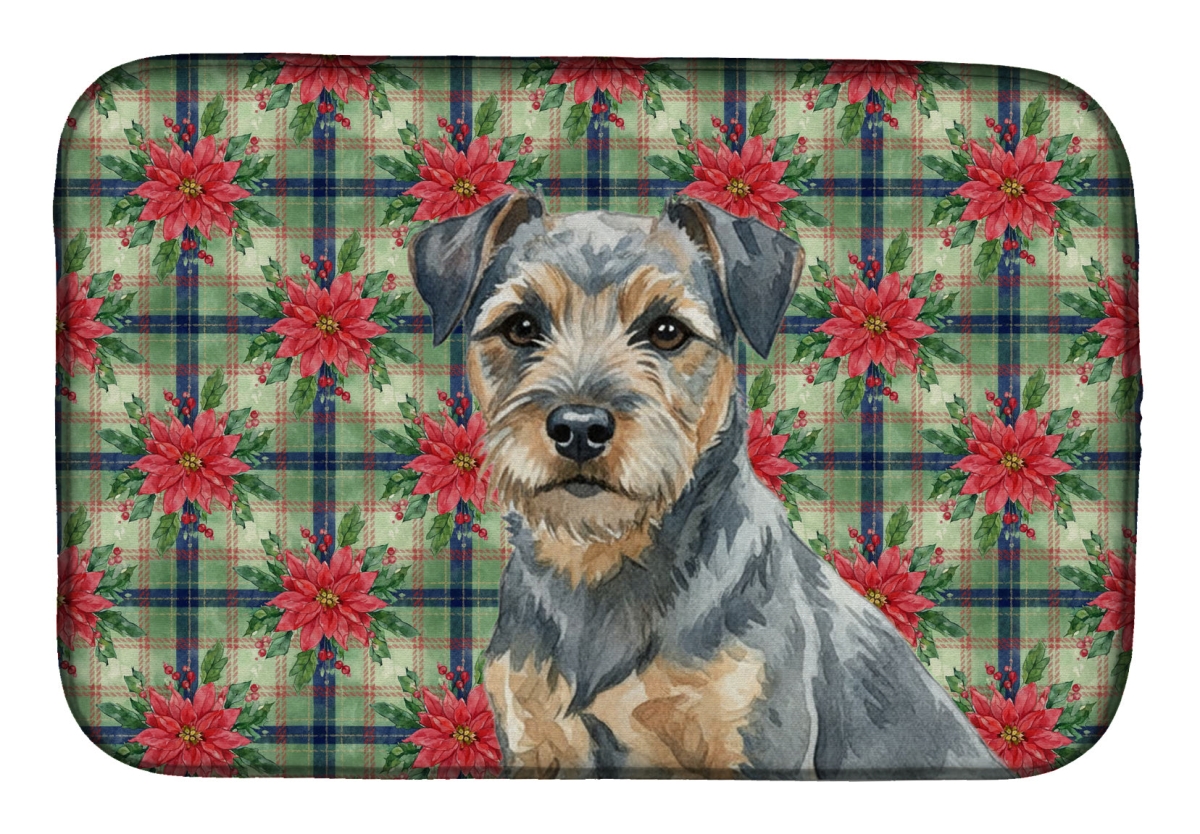 Picture of Carolines Treasures WDK8525DDM Unisex Adult Blue & Tan Border Terrier Christmas Poinsettias Dish Drying Mat - 21 x 14 in.