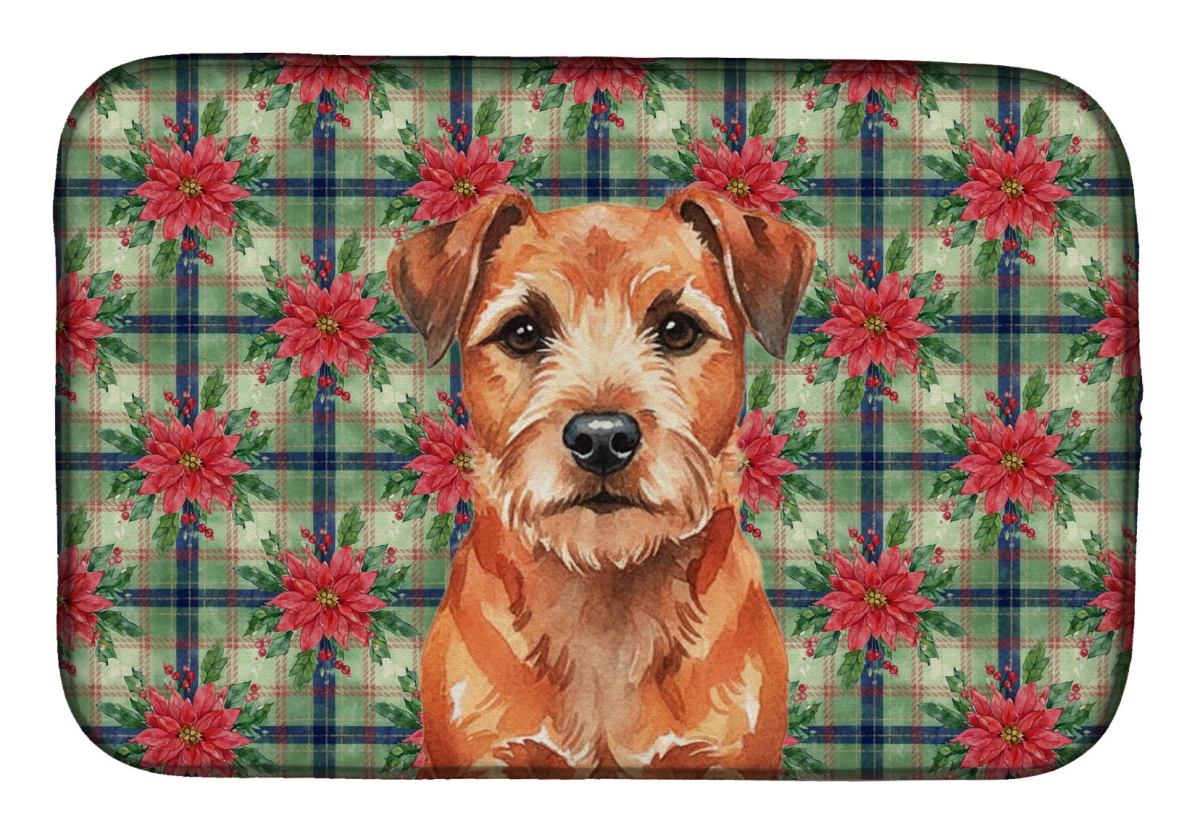Picture of Carolines Treasures WDK8527DDM Unisex Adult Red Border Terrier Christmas Poinsettias Dish Drying Mat - 21 x 14 in.